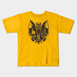 Strange Cat Mask, Third Eye, Weird Illustration Kids T-Shirt